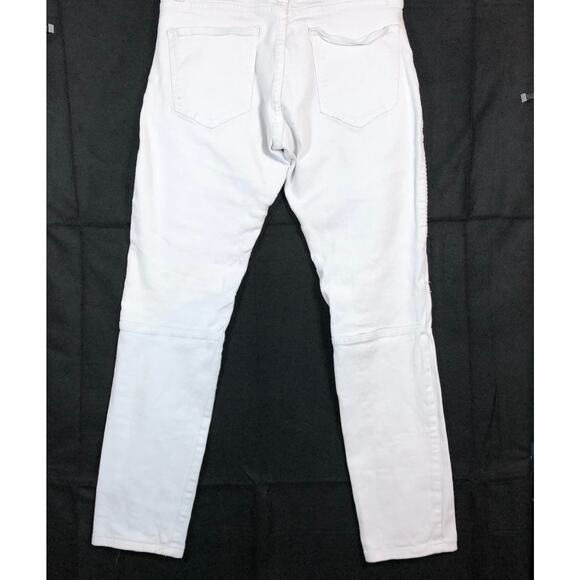 Demolition Mens Jeans White Moto Straight Distressed Premium Denim Y2K 32x30 - Picture 10 of 12